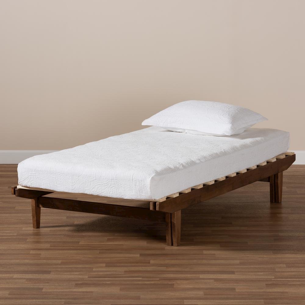 Walnut Finished Wood Expandable Twin Size to King Size Bed Frame