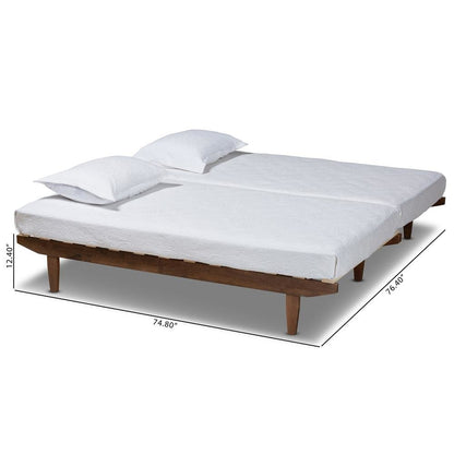 Walnut Finished Wood Expandable Twin Size to King Size Bed Frame