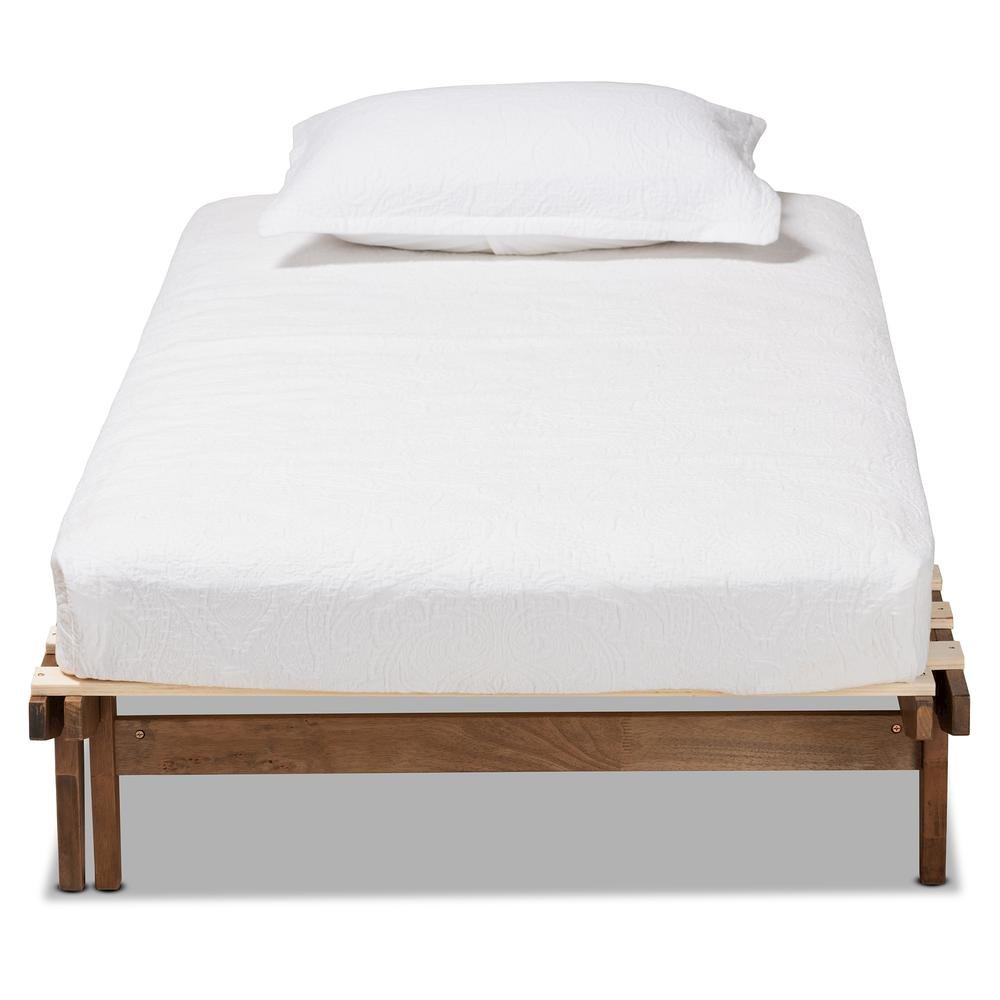 Walnut Finished Wood Expandable Twin Size to King Size Bed Frame