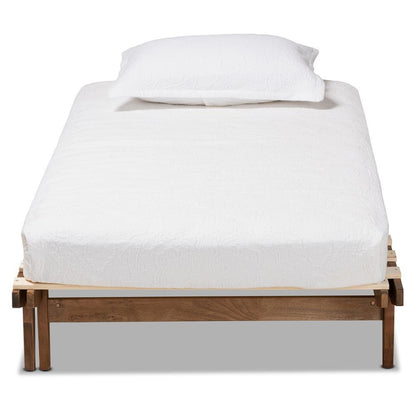 Walnut Finished Wood Expandable Twin Size to King Size Bed Frame