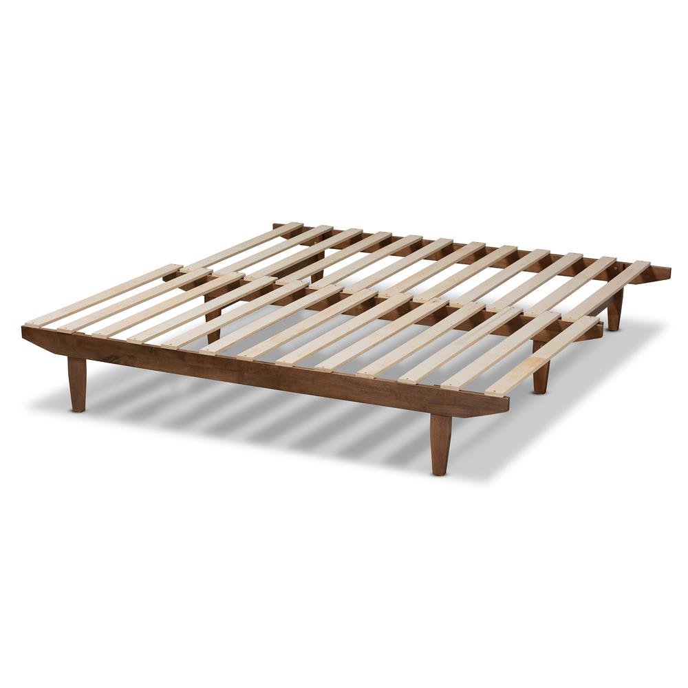 Walnut Finished Wood Expandable Twin Size to King Size Bed Frame