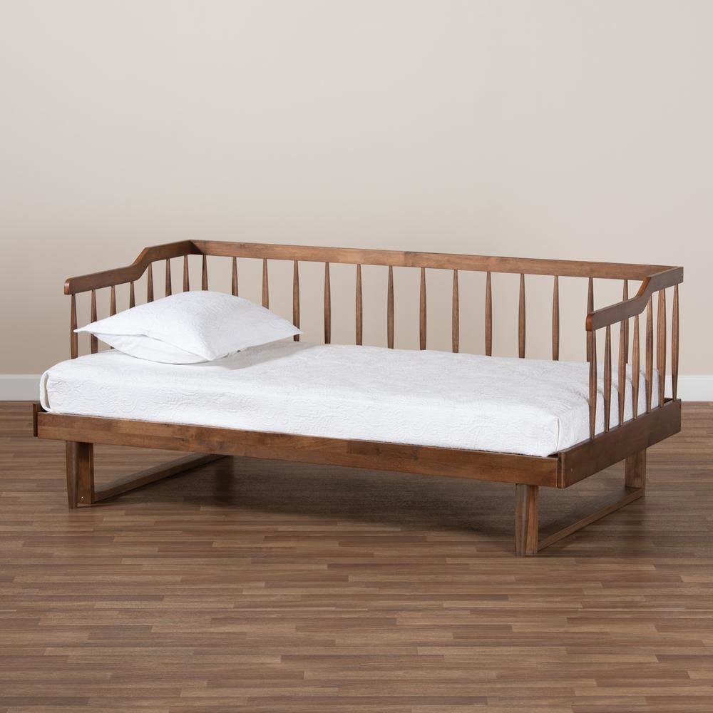 Walnut Brown Finished Wood Expandable Twin Size to King Size Spindle Daybed