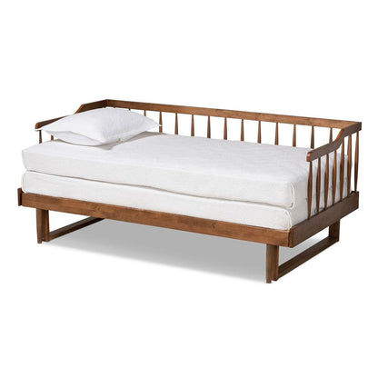 Walnut Brown Finished Wood Expandable Twin Size to King Size Spindle Daybed