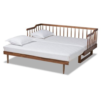Walnut Brown Finished Wood Expandable Twin Size to King Size Spindle Daybed