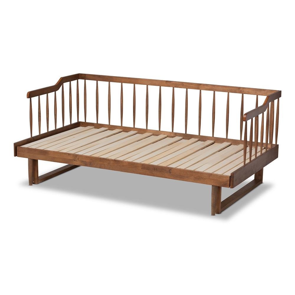 Walnut Brown Finished Wood Expandable Twin Size to King Size Spindle Daybed
