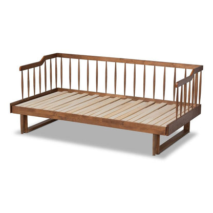 Walnut Brown Finished Wood Expandable Twin Size to King Size Spindle Daybed