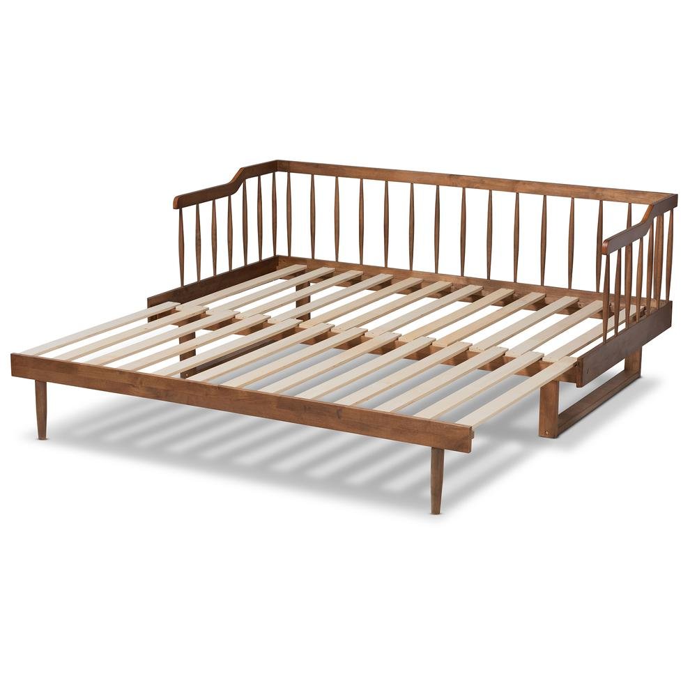 Walnut Brown Finished Wood Expandable Twin Size to King Size Spindle Daybed