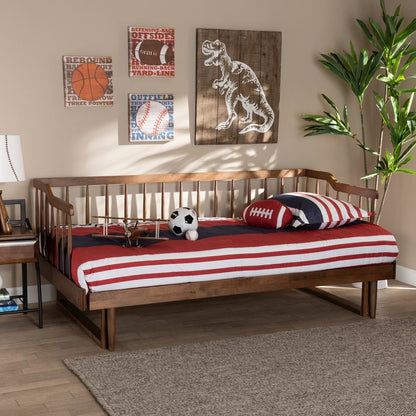 Walnut Brown Finished Wood Expandable Twin Size to King Size Spindle Daybed