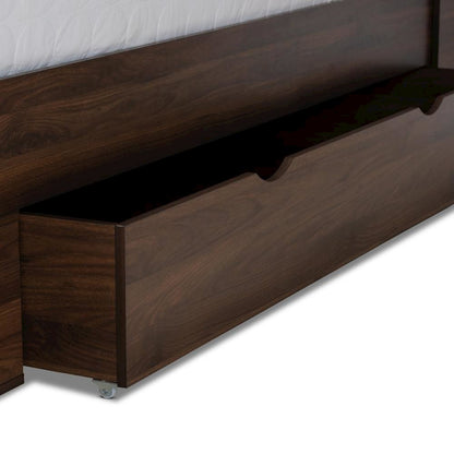 Walnut Brown Finished Wood 1-Drawer Queen Size Platform Storage Bed with Shelves