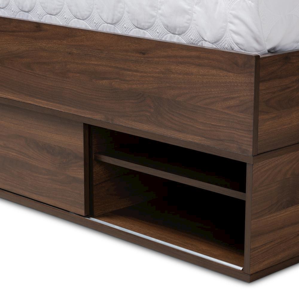 Walnut Brown Finished Wood 1-Drawer Queen Size Platform Storage Bed with Shelves