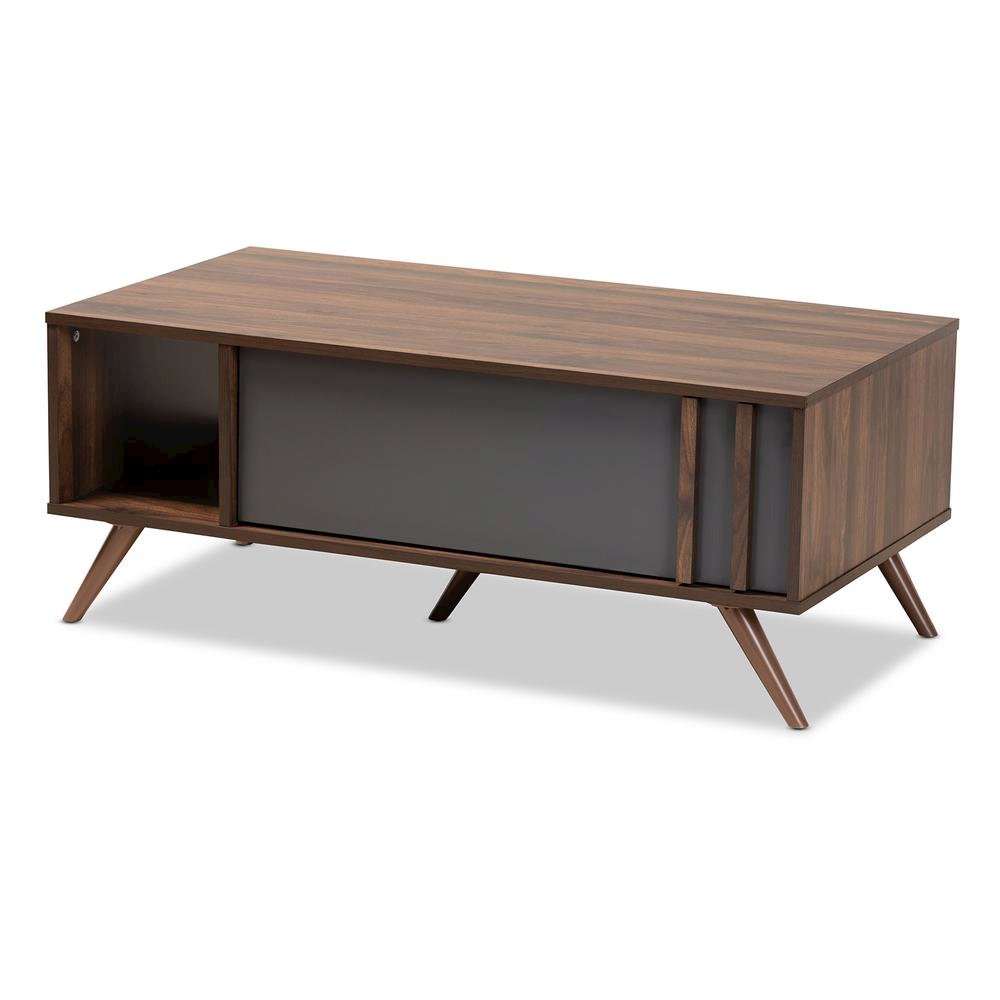 Two-Tone Grey and Walnut Finished Wood 1-Drawer Coffee Table