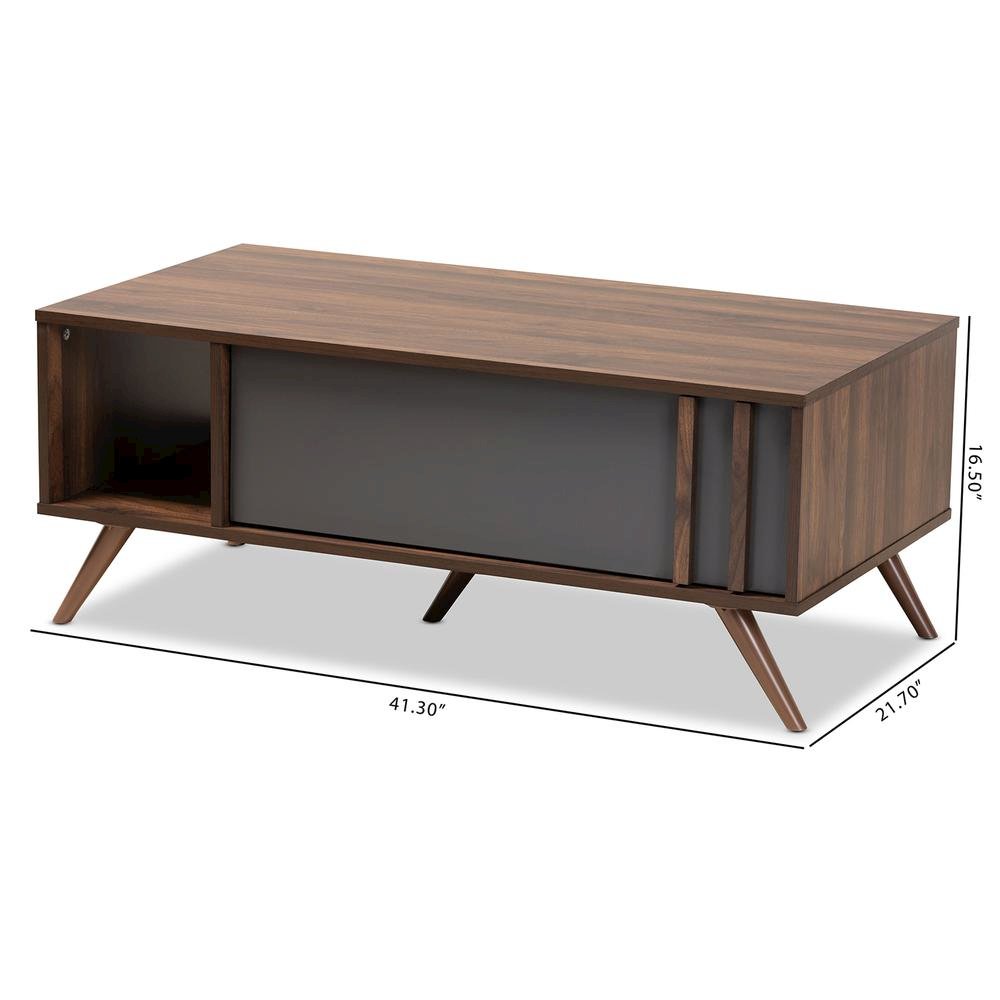 Two-Tone Grey and Walnut Finished Wood 1-Drawer Coffee Table