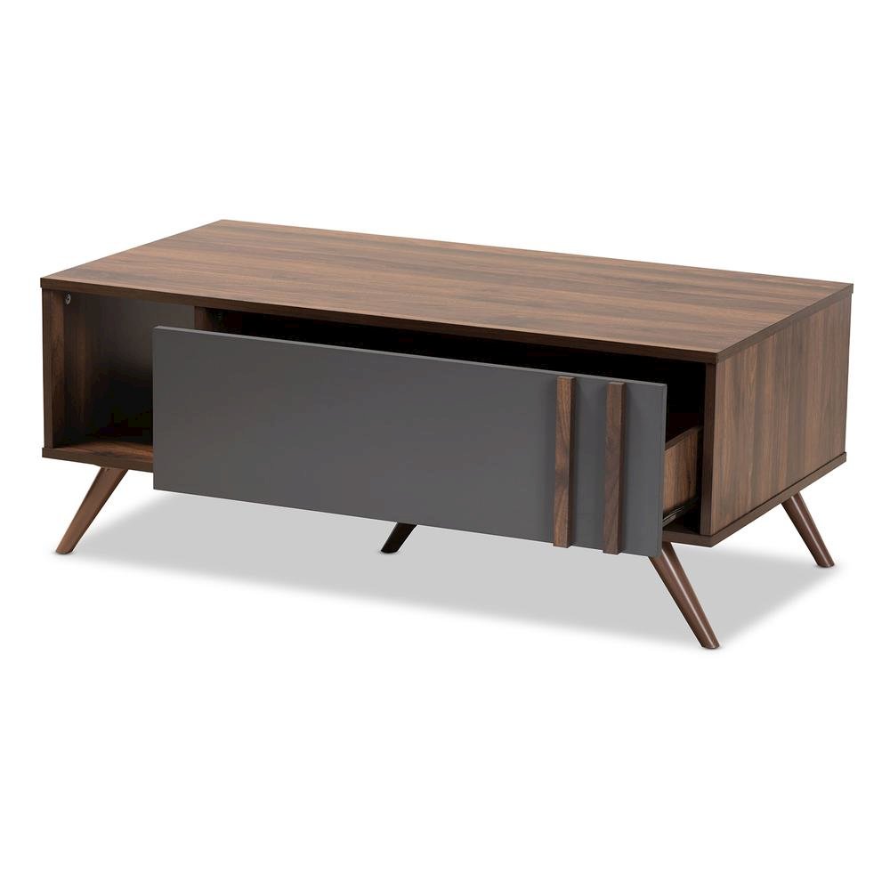 Two-Tone Grey and Walnut Finished Wood 1-Drawer Coffee Table