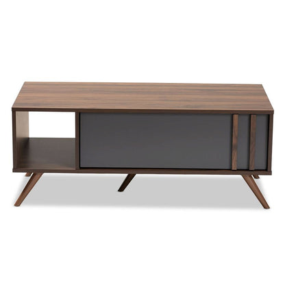 Two-Tone Grey and Walnut Finished Wood 1-Drawer Coffee Table