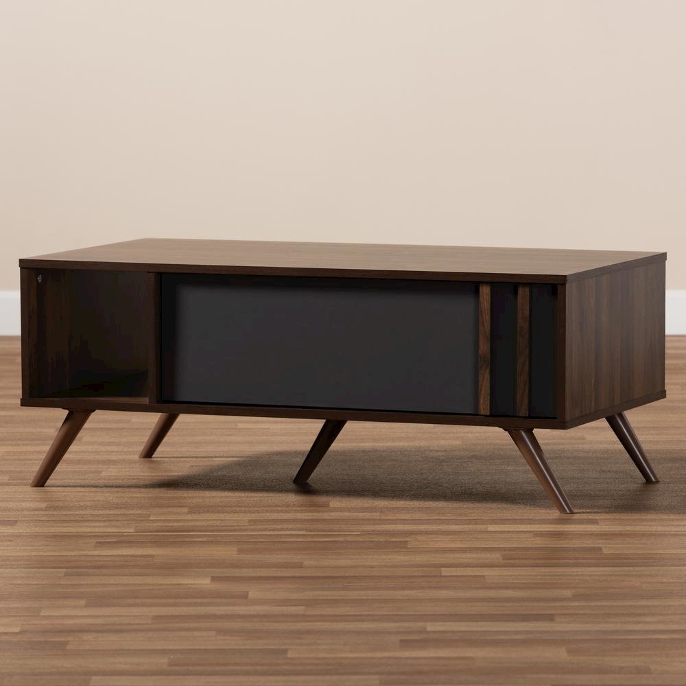 Two-Tone Grey and Walnut Finished Wood 1-Drawer Coffee Table