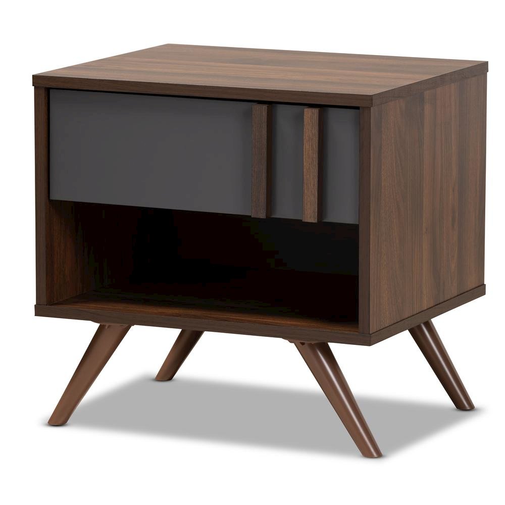 Two-Tone Grey and Walnut Finished Wood 1-Drawer Nightstand