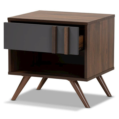 Two-Tone Grey and Walnut Finished Wood 1-Drawer Nightstand