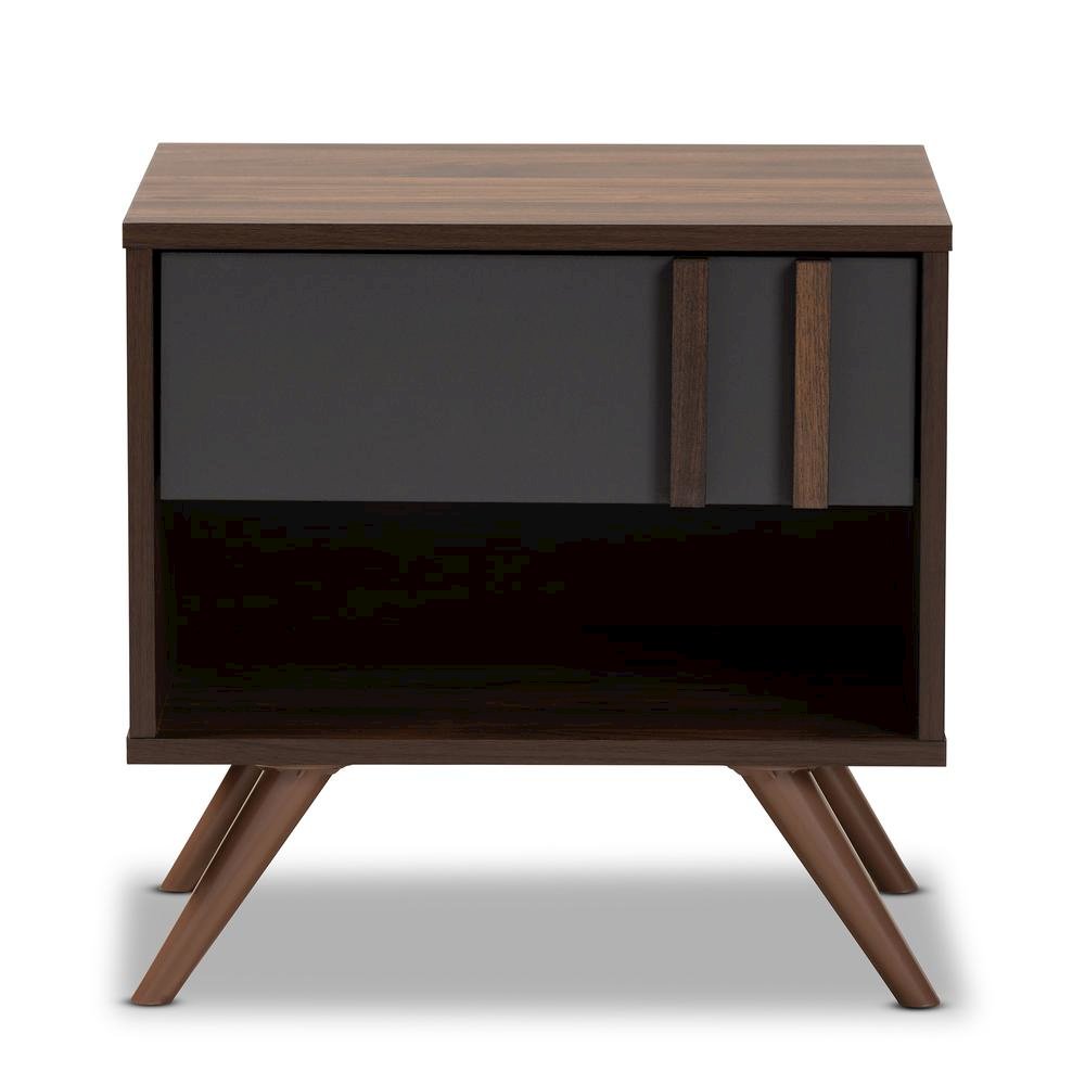 Two-Tone Grey and Walnut Finished Wood 1-Drawer Nightstand