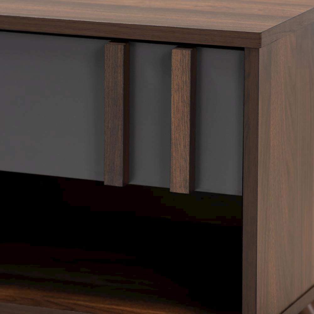 Two-Tone Grey and Walnut Finished Wood 1-Drawer Nightstand