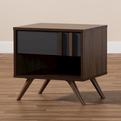 Two-Tone Grey and Walnut Finished Wood 1-Drawer Nightstand