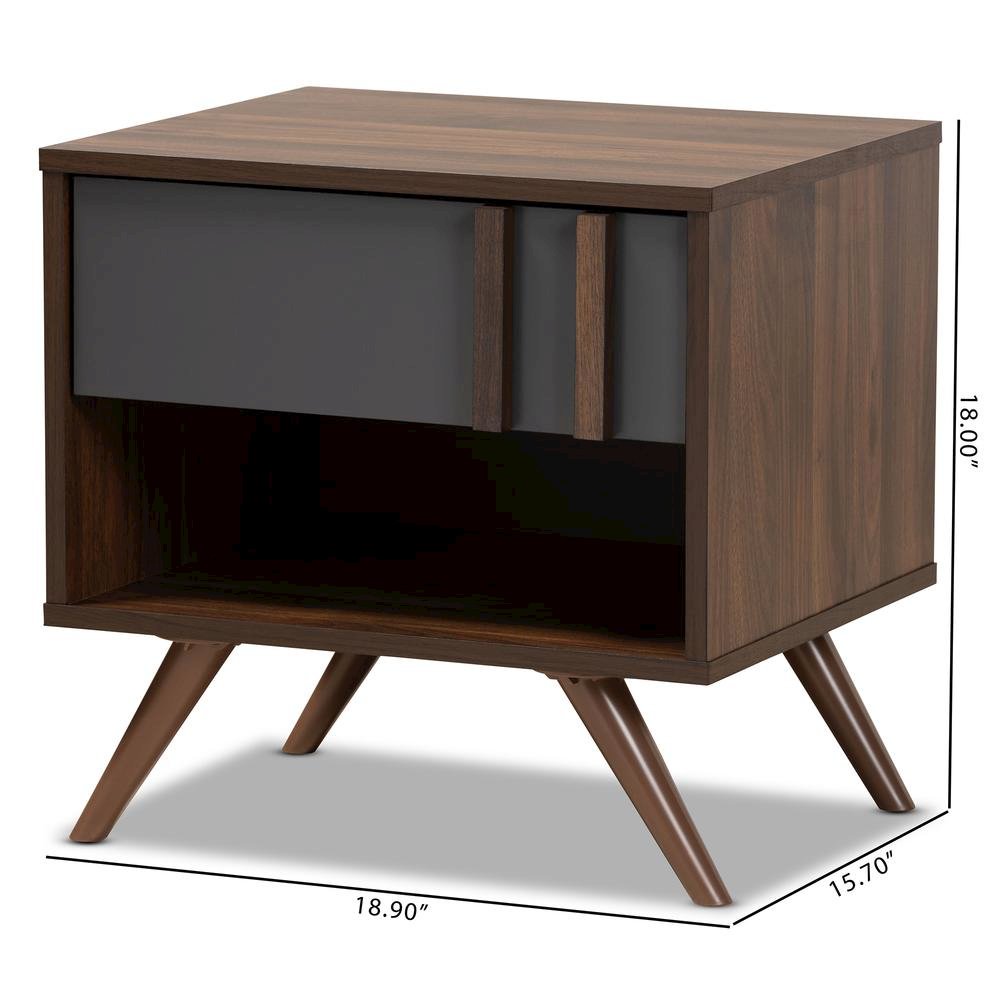 Two-Tone Grey and Walnut Finished Wood 1-Drawer Nightstand
