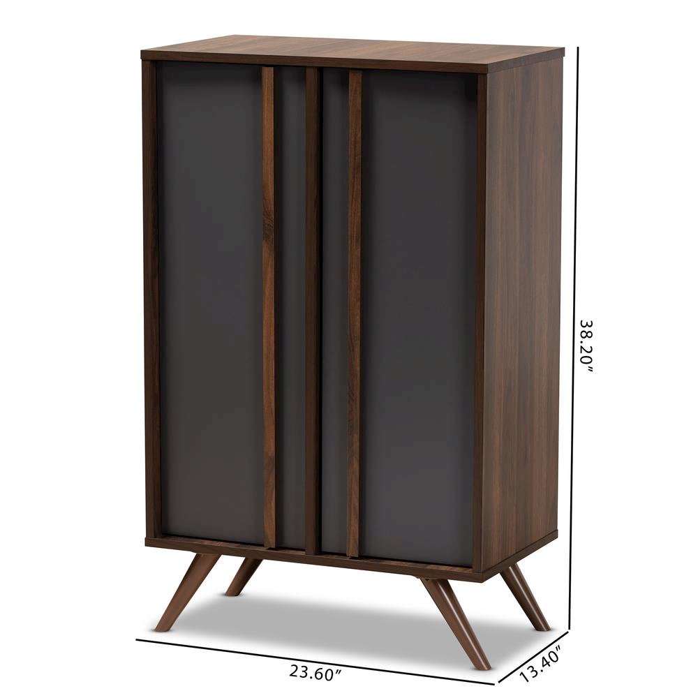 Two-Tone Grey and Walnut Finished Wood 2-Door Shoe Cabinet