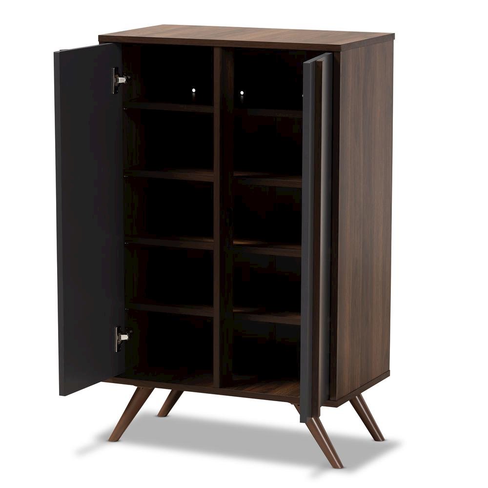 Two-Tone Grey and Walnut Finished Wood 2-Door Shoe Cabinet