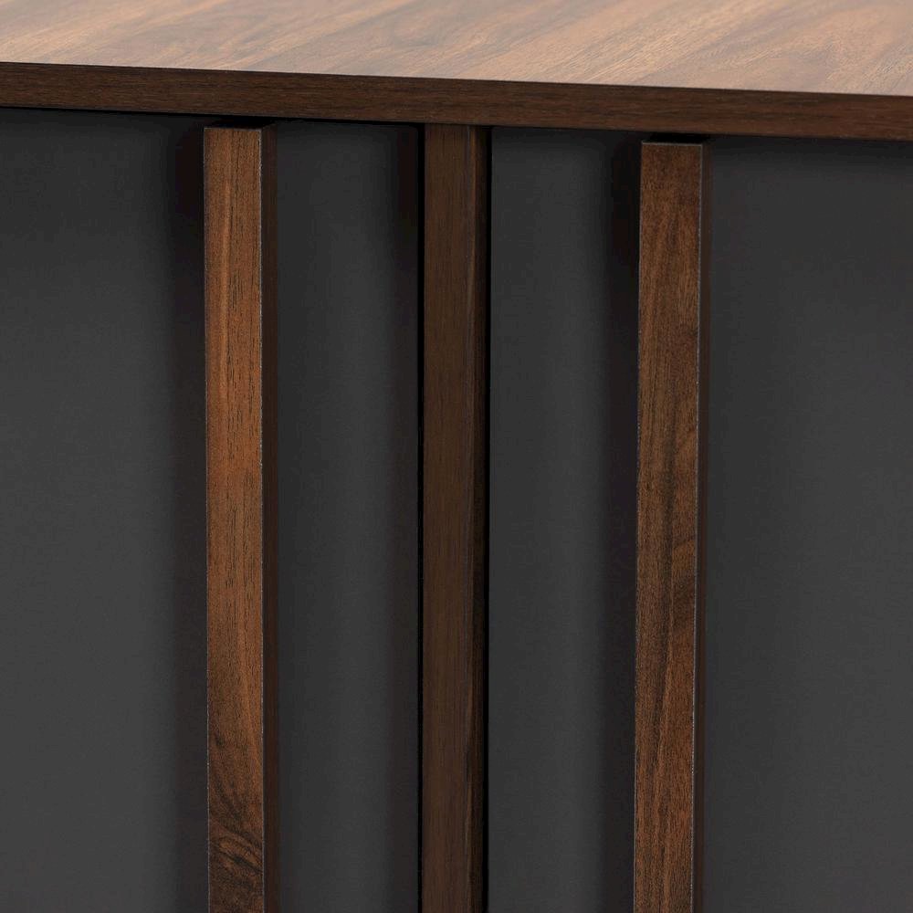 Two-Tone Grey and Walnut Finished Wood 2-Door Shoe Cabinet