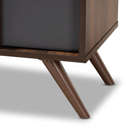 Two-Tone Grey and Walnut Finished Wood 2-Door Shoe Cabinet