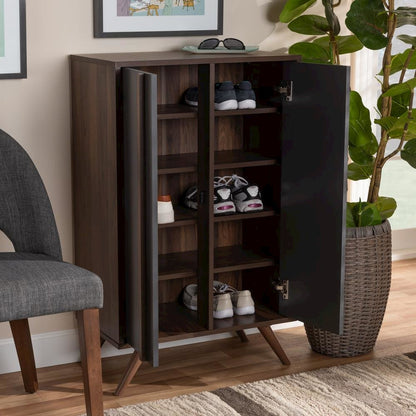 Two-Tone Grey and Walnut Finished Wood 2-Door Shoe Cabinet