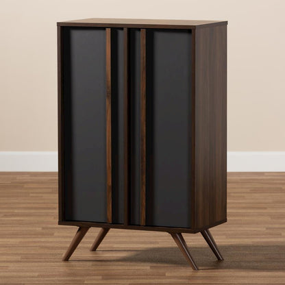 Two-Tone Grey and Walnut Finished Wood 2-Door Shoe Cabinet