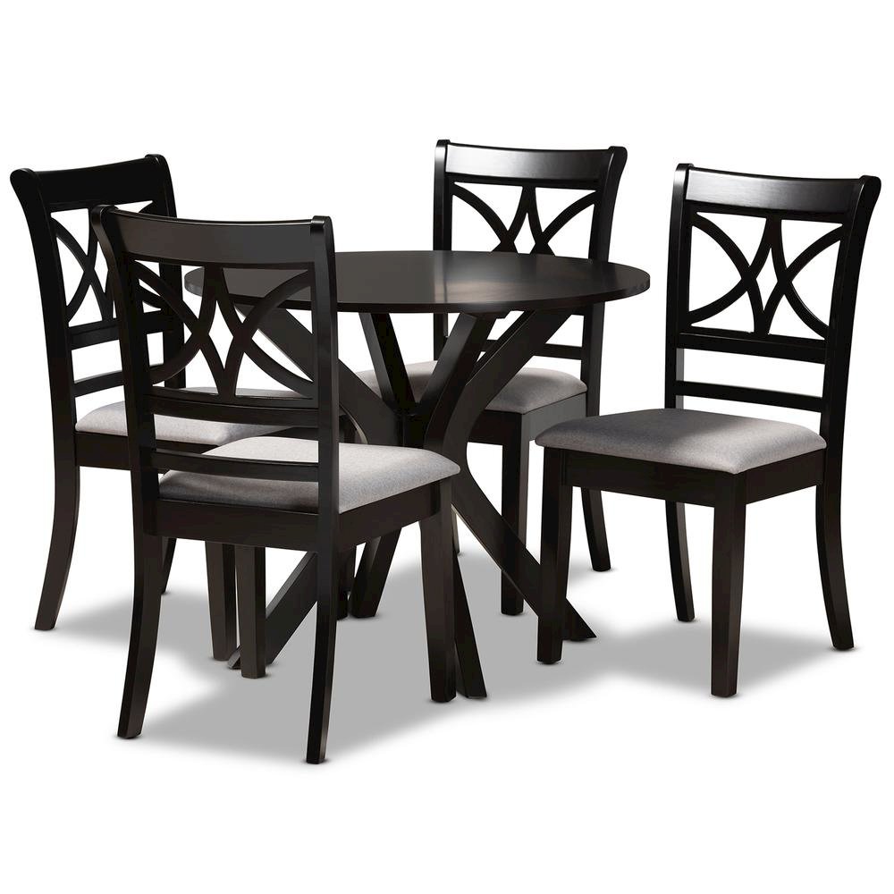 Grey Fabric Upholstered and Dark Brown Finished Wood 5-Piece Dining Set