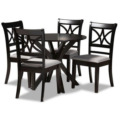 Grey Fabric Upholstered and Dark Brown Finished Wood 5-Piece Dining Set