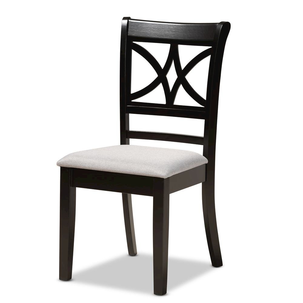 Grey Fabric Upholstered and Dark Brown Finished Wood 5-Piece Dining Set