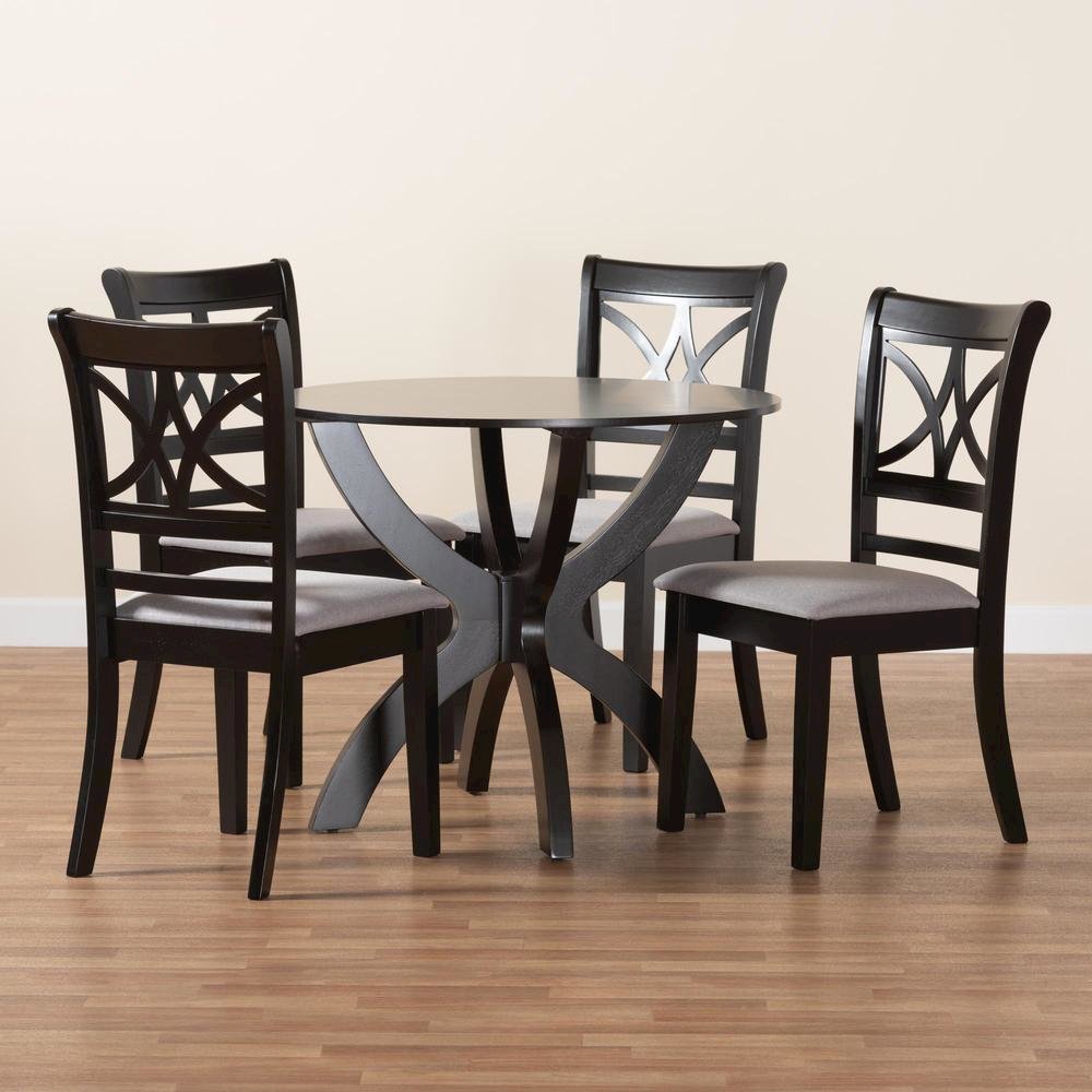 Noemi Modern Grey Fabric and Dark Brown Finished Wood 5-Piece Dining Set