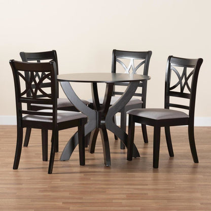 Noemi Modern Grey Fabric and Dark Brown Finished Wood 5-Piece Dining Set