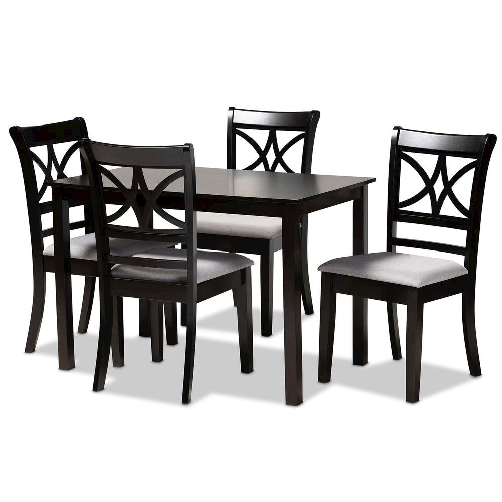 Grey Fabric Upholstered and Espresso Brown Finished Wood 5-Piece Dining Set