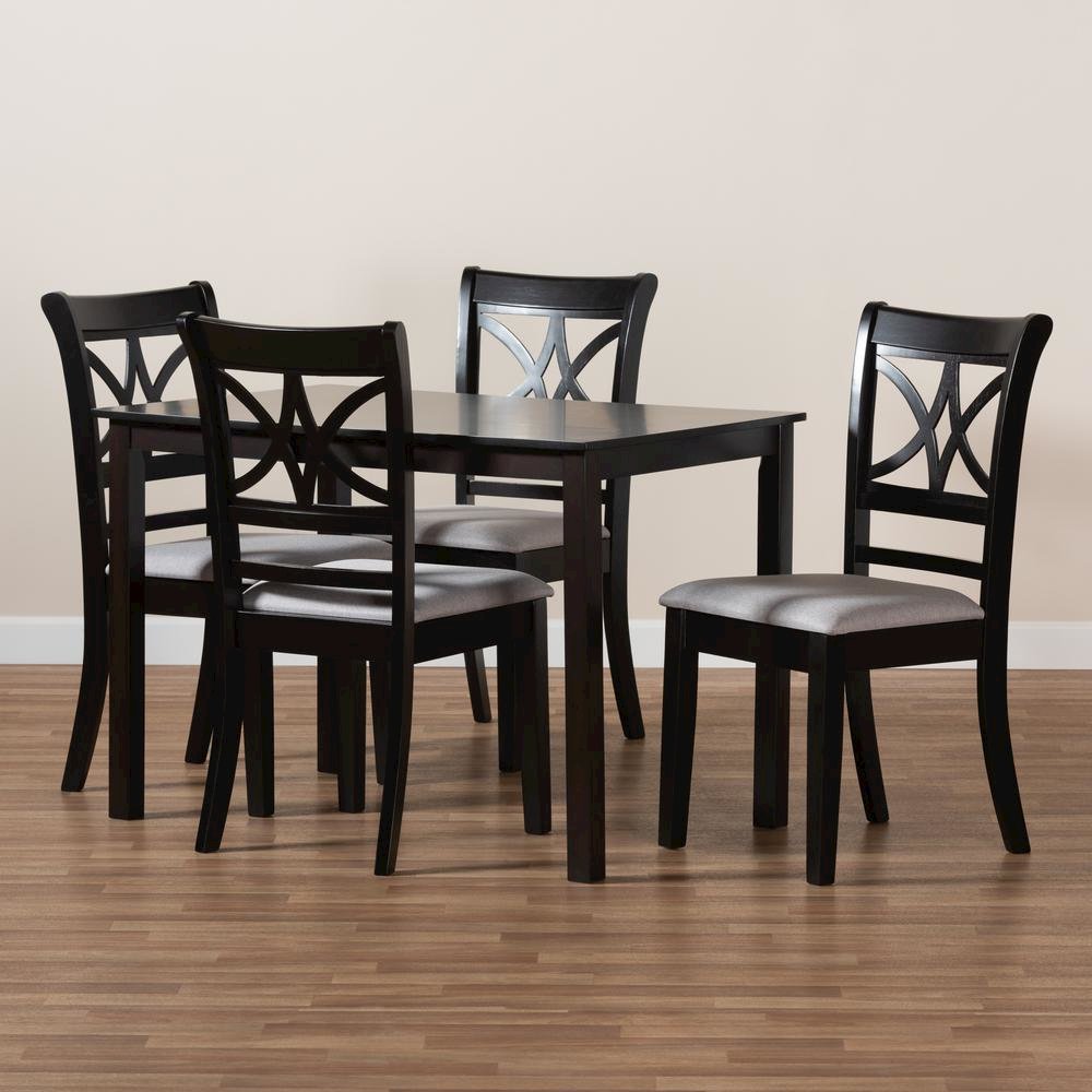 Grey Fabric Upholstered and Espresso Brown Finished Wood 5-Piece Dining Set