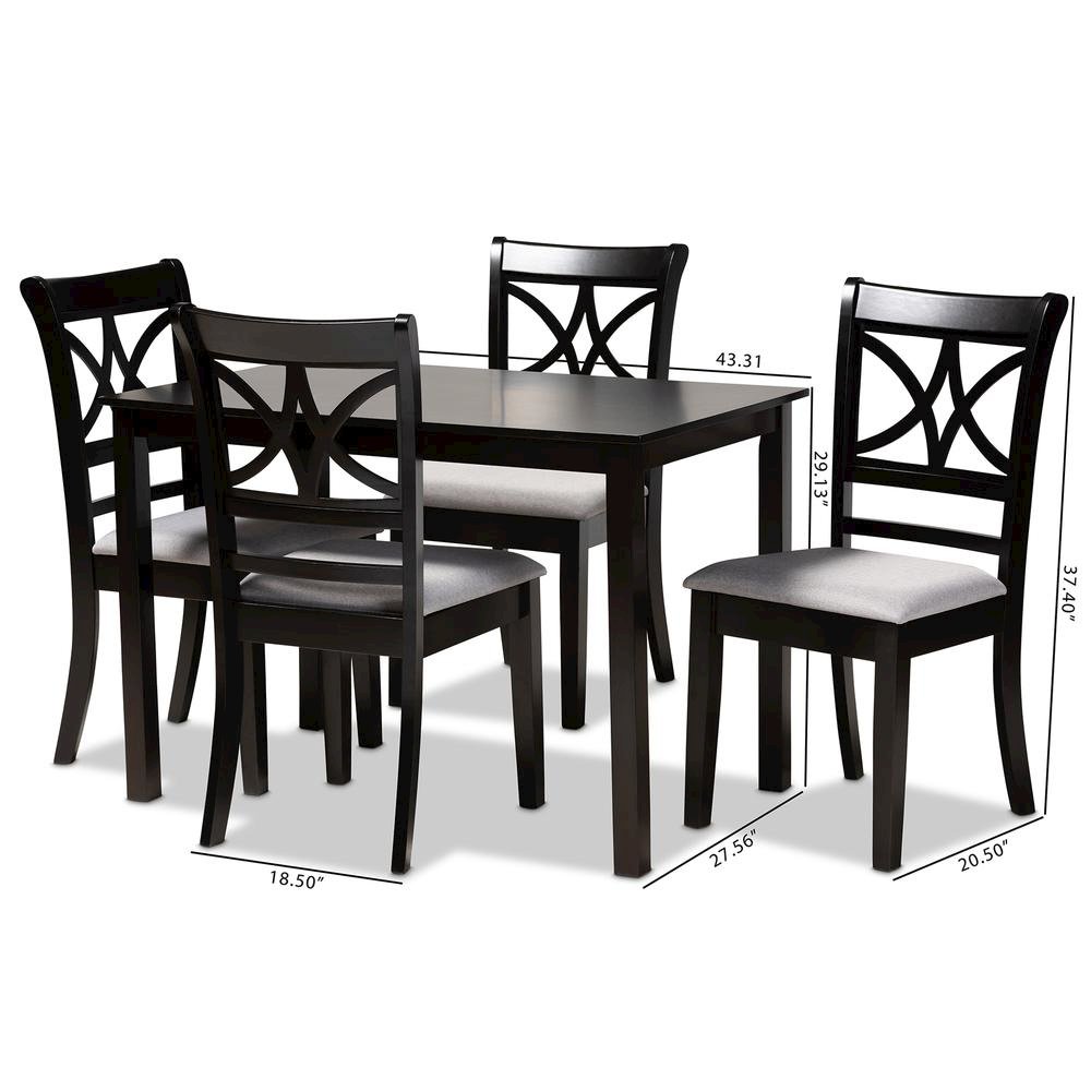 Grey Fabric Upholstered and Espresso Brown Finished Wood 5-Piece Dining Set