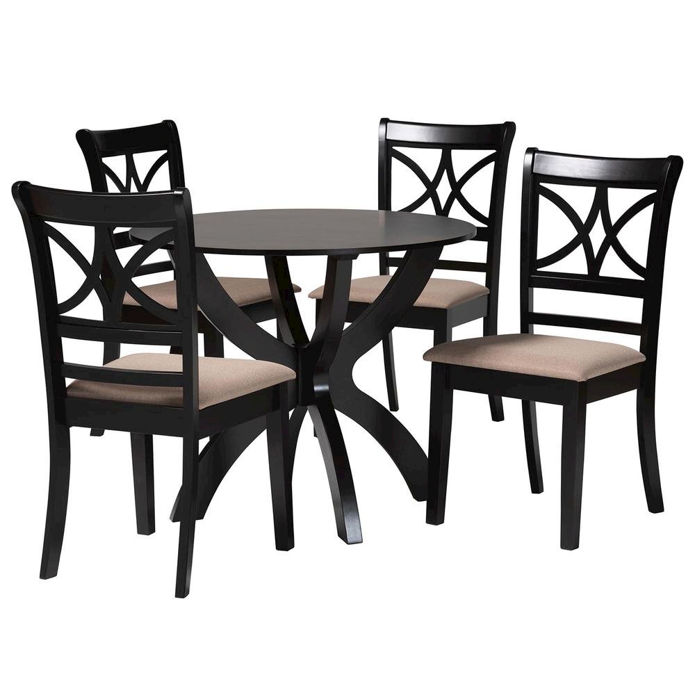 Noemi Modern Beige Fabric and Dark Brown Finished Wood 5-Piece Dining Set