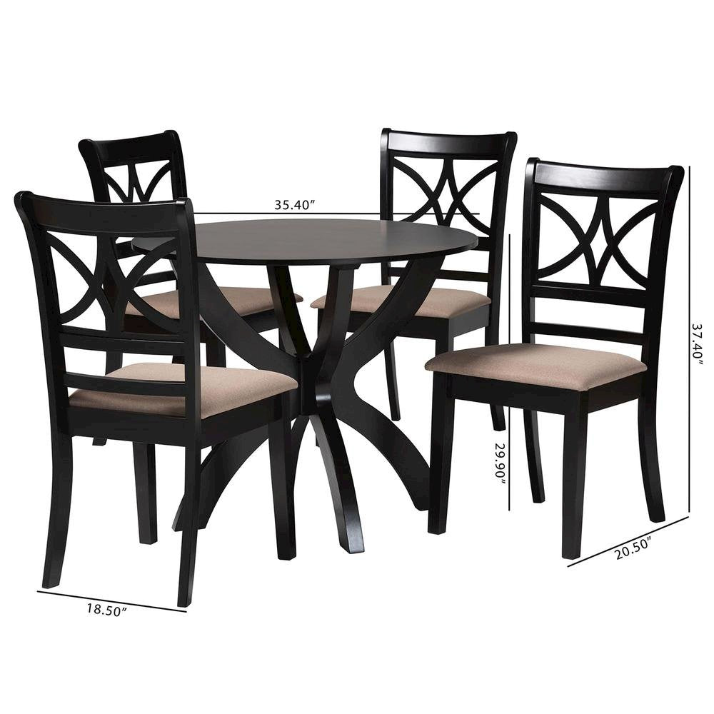 Noemi Modern Beige Fabric and Dark Brown Finished Wood 5-Piece Dining Set