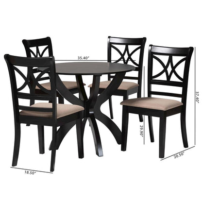 Noemi Modern Beige Fabric and Dark Brown Finished Wood 5-Piece Dining Set
