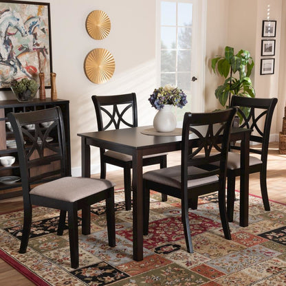 Sand Fabric Upholstered and Espresso Brown Finished Wood 5-Piece Dining Set