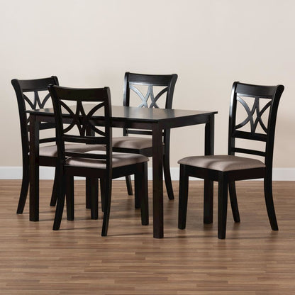 Sand Fabric Upholstered and Espresso Brown Finished Wood 5-Piece Dining Set