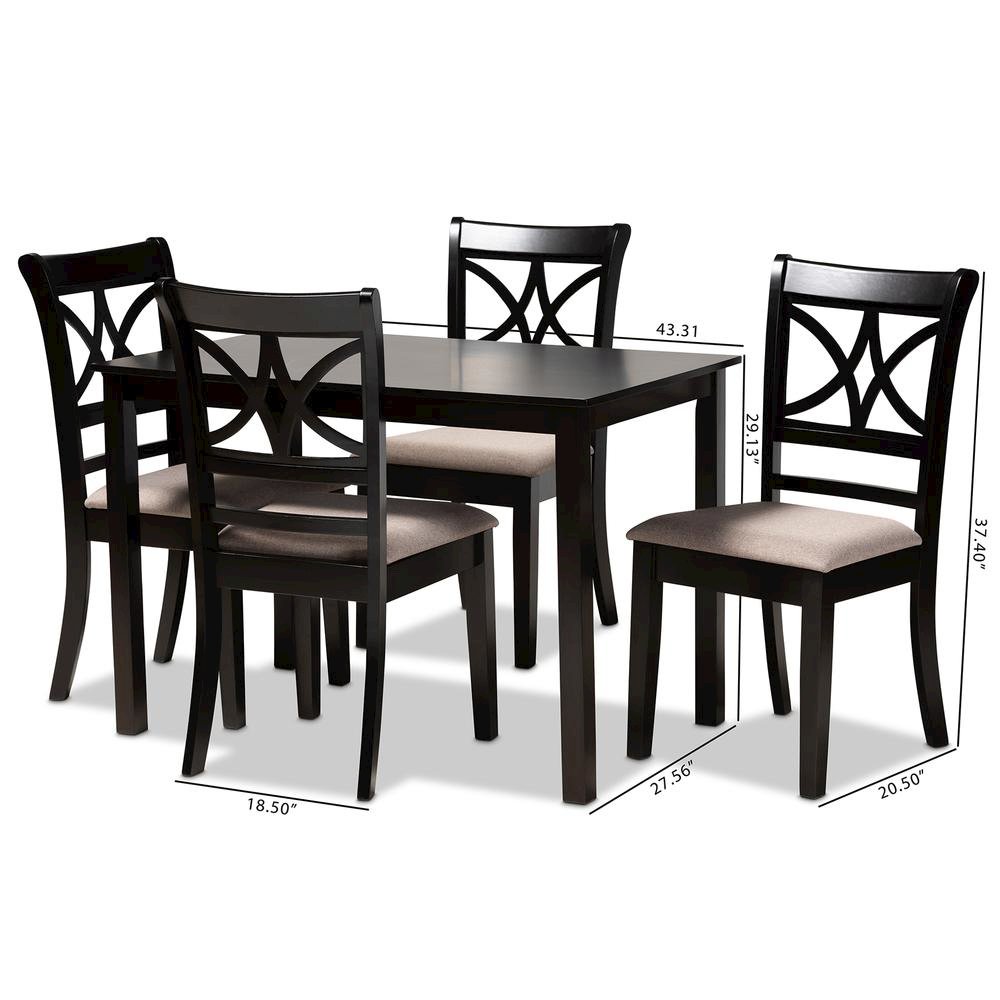 Sand Fabric Upholstered and Espresso Brown Finished Wood 5-Piece Dining Set