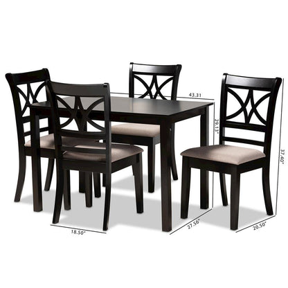 Sand Fabric Upholstered and Espresso Brown Finished Wood 5-Piece Dining Set