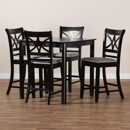 Espresso Brown Finished Wood 5-Piece Counter Height Pub Dining Set