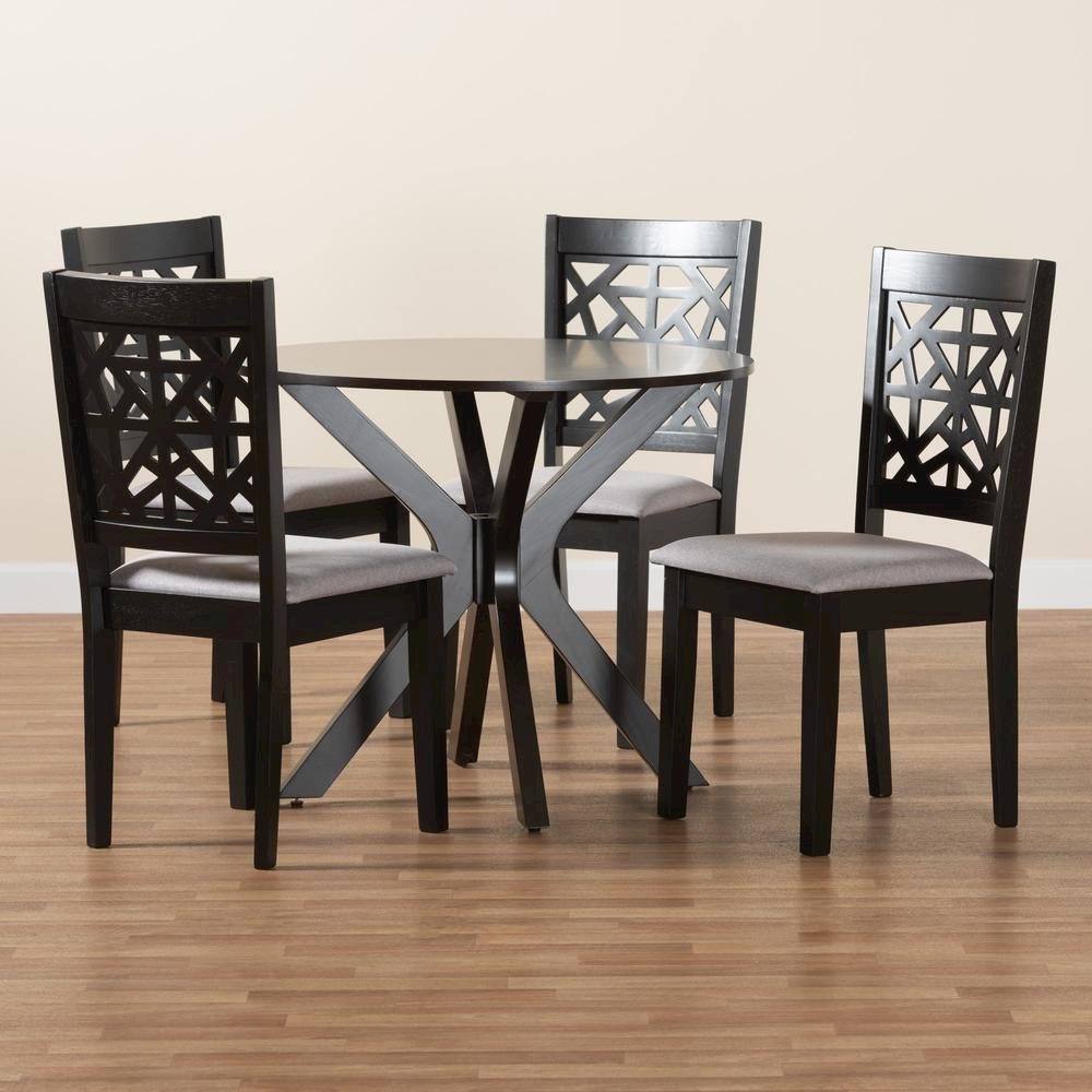 Karel Modern Grey Fabric and Espresso Brown Finished Wood 5-Piece Dining Set