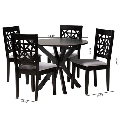 Karel Modern Grey Fabric and Espresso Brown Finished Wood 5-Piece Dining Set