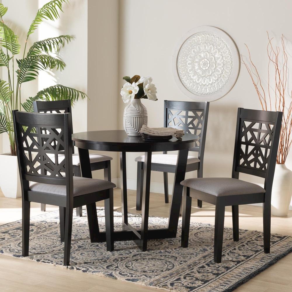 Jamie Moden Grey Fabric and Dark Brown Finished Wood 5-Piece Dining Set